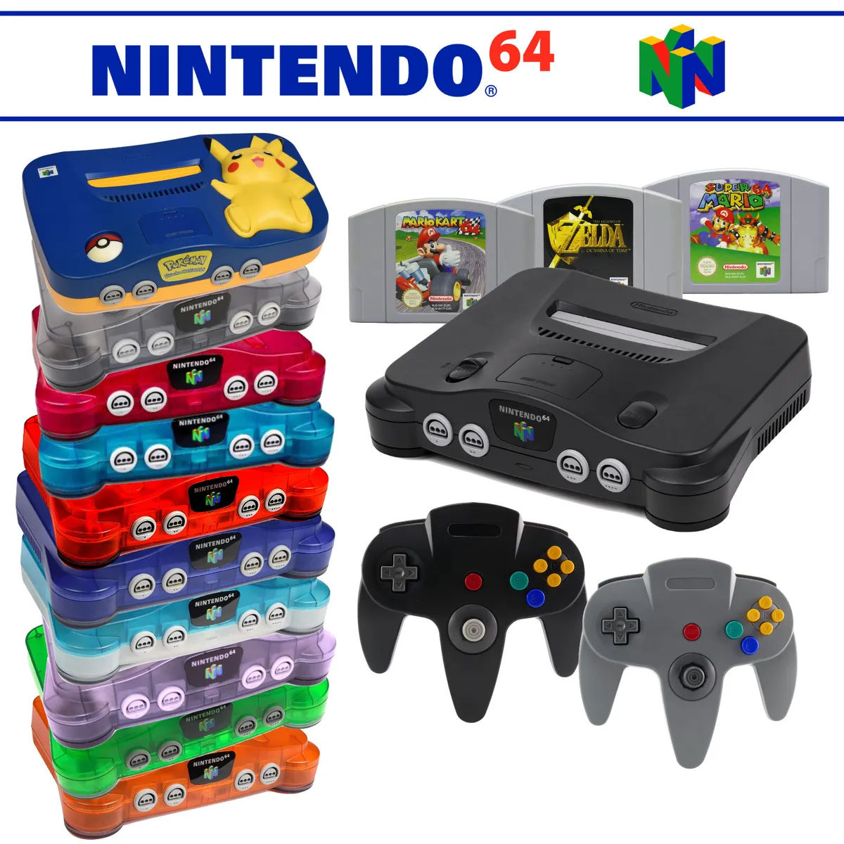 Nintendo 64 / N64 Konsole + 1 2 3 4 Controller 🎮✅ Strom Kabel &  Spiel-Klassiker